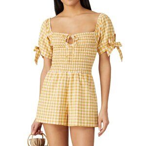 léRumi Smocked Sienna Romper Size Small Yellow Gingham Rent the Runway $128 msrp